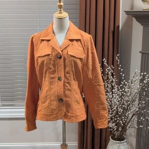 Coldwater Creek Orange Textured Button-Front Jean Jacket